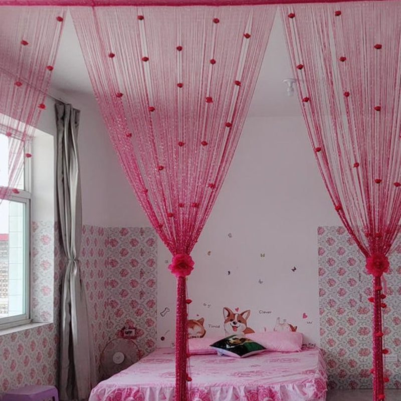 Long String Door Curtain With Rose